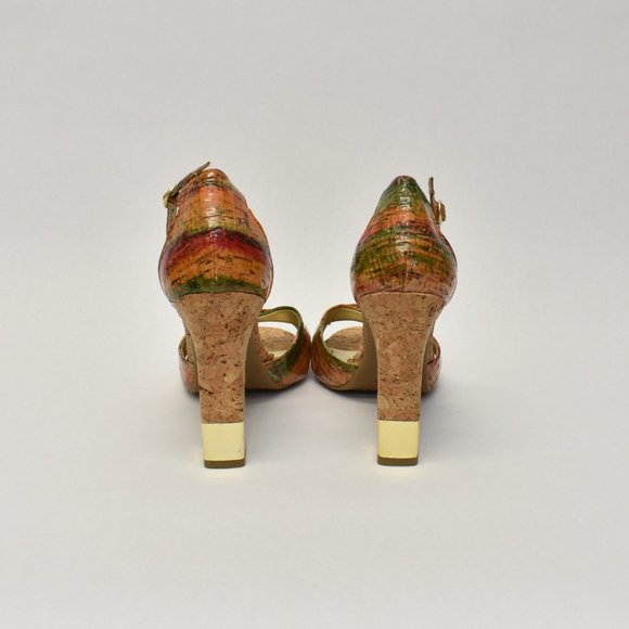 Sz 8 Cork & Gold Block Open-toe Block Heel - Picture 9 of 10
